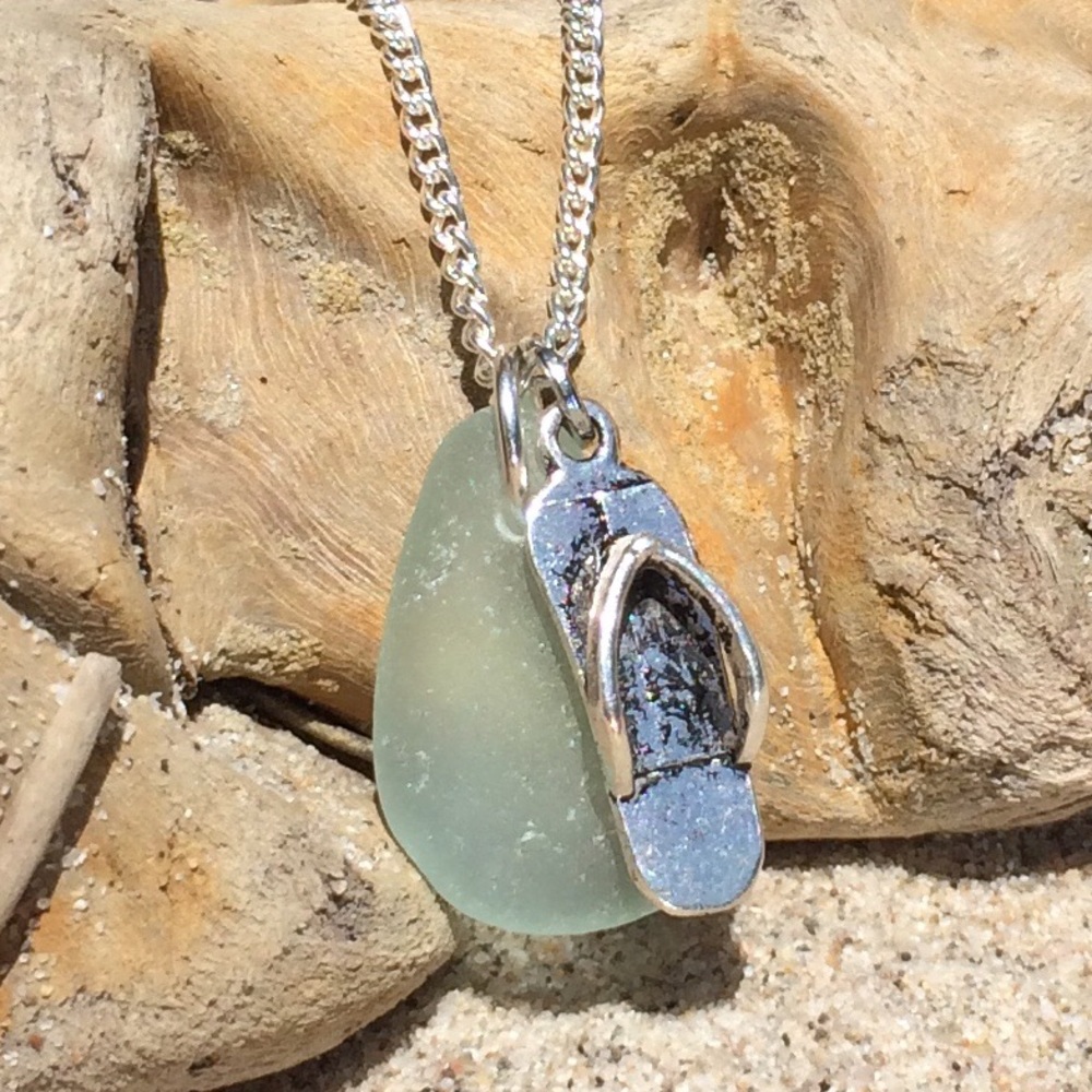 SEAFOAM Seaglass Necklace -Pick your Charm